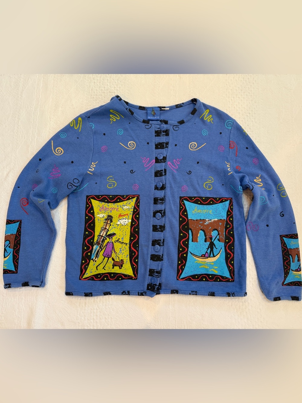 Vintage 90s Sport Elle Italy Cardigan Artsy Colorful Italian Top Medium M